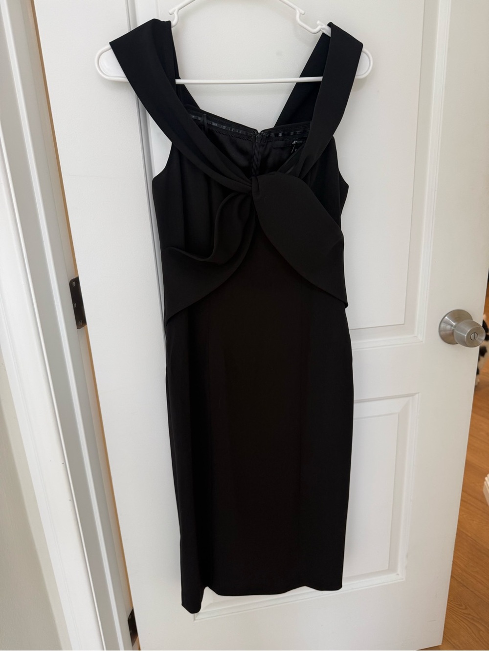 JAYGODFREY Black Sleeveless Midi Dress with Twisted Front Detail